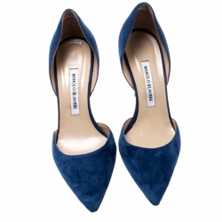 Pre Owned Manolo Blahnik Blue Suede Tayler D'orsay Pointed Toe Pumps Size 39