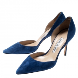 Pre Owned Manolo Blahnik Blue Suede Tayler D'orsay Pointed Toe Pumps Size 39