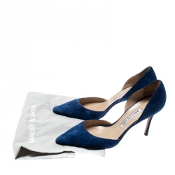 Pre Owned Manolo Blahnik Blue Suede Tayler D'orsay Pointed Toe Pumps Size 39