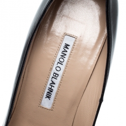 Pre Owned حذاء كعب عالي مانولو بلانيك BB جلد أسود مقدمة مدببة مقاس 38.5