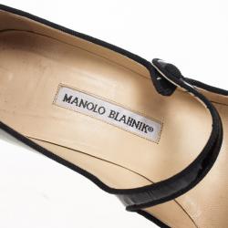 Pre Owned Manolo Blahnik Black Patent Campari Mary Jane Pumps Size 38