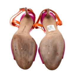 Manolo Blahnik Fuschia Pink /Orange Leather Ankle Strap Sandals Size 40