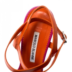 Manolo Blahnik Fuschia Pink /Orange Leather Ankle Strap Sandals Size 40