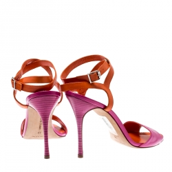 Manolo Blahnik Fuschia Pink /Orange Leather Ankle Strap Sandals Size 40