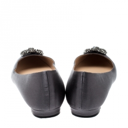 Pre Owned Manolo Blahnik Dark Grey Satin Hangisi Ballet Flats Size 39