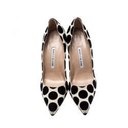 Pre Owned حذاء كعب عالي مانولو بلانيك بيج وأسود منقط مقاس 39