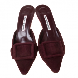Manolo Blahnik Burgundy Suede Maysale Mules Size 38