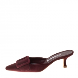Manolo Blahnik Burgundy Suede Maysale Mules Size 38