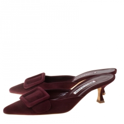 Manolo Blahnik Burgundy Suede Maysale Mules Size 38
