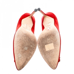 Pre Owned Manolo Blahnik Red Satin Hangisi Crystal Embellished Pumps Size 40