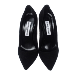 Pre Owned حذاء كعب عالي مانولو بلانيك بي بي مقدمة مدببة السويدي و الجلد أسود مقاس 37