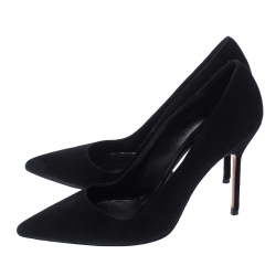 Pre Owned حذاء كعب عالي مانولو بلانيك بي بي مقدمة مدببة السويدي و الجلد أسود مقاس 37