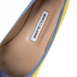 Pre Owned Manolo Blahnik Yellow Satin Gotrian Crystal Embellished Pointed Toe Flats Size 39