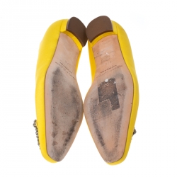 Pre Owned Manolo Blahnik Yellow Satin Crystal Embellished Ballet Flats Size 37.5