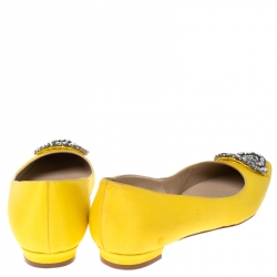 Pre Owned Manolo Blahnik Yellow Satin Crystal Embellished Ballet Flats Size 37.5