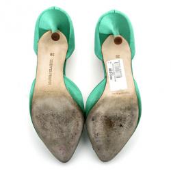 Pre Owned Manolo Blahnik Green Satin Hang Isido D'orsay Pumps Size 38 