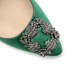 Pre Owned Manolo Blahnik Green Satin Hang Isido D'orsay Pumps Size 38 