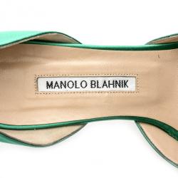 Pre Owned Manolo Blahnik Green Satin Hang Isido D'orsay Pumps Size 38 