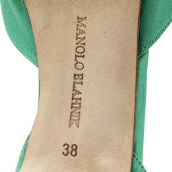 Pre Owned Manolo Blahnik Green Satin Hang Isido D'orsay Pumps Size 38 