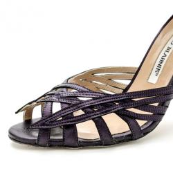 Pre Owned Manolo Blahnik Purple Metallic Strappy Sandals Size 38.5
