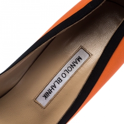 Pre Owned Manolo Blahnik Orange/Black Satin Hangisi Crystal Embellished Pumps Size 40