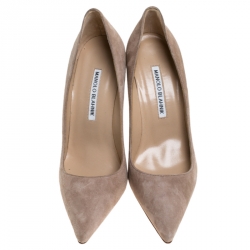 Pre Owned Manolo Blahnik Beige Suede BB Pointed Toe Pumps Size 37