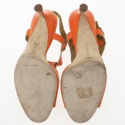 مملوكة مسبقًا Manolo Blahnik Orange Leather Buckle T Strap Sandals Size 36.5