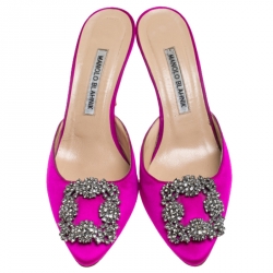 Manolo Blahnik Pink Maysale Embellished Pointed Toe Mules Size 36.5