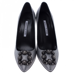 Pre Owned Manolo Blahnik Metallic Silver Hangisi Notturno Pumps Size 39.5