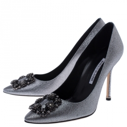 Pre Owned Manolo Blahnik Metallic Silver Hangisi Notturno Pumps Size 39.5
