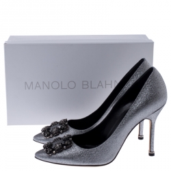 Pre Owned Manolo Blahnik Metallic Silver Hangisi Notturno Pumps Size 39.5