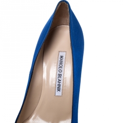 Manolo Blahnik Blue Satin Hangisi Embellished Pointed Toe Pumps Size 35.5