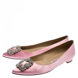 Pre Owned Manolo Blahnik Light Pink Satin Hangisi Ballet Flats Size 39