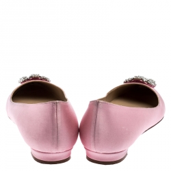 Pre Owned Manolo Blahnik Light Pink Satin Hangisi Ballet Flats Size 39