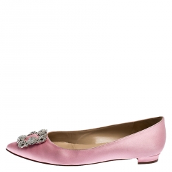 Pre Owned Manolo Blahnik Light Pink Satin Hangisi Ballet Flats Size 39