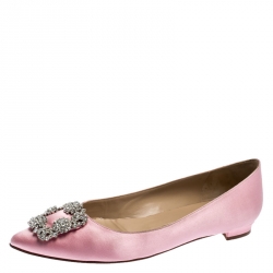 Pre Owned Manolo Blahnik Light Pink Satin Hangisi Ballet Flats Size 39