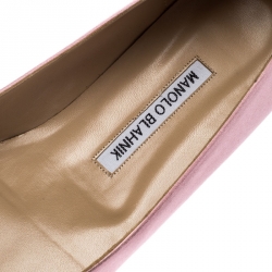 Pre Owned Manolo Blahnik Light Pink Satin Hangisi Ballet Flats Size 39