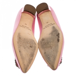 Pre Owned Manolo Blahnik Light Pink Satin Hangisi Ballet Flats Size 39