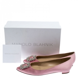 Pre Owned Manolo Blahnik Light Pink Satin Hangisi Ballet Flats Size 39