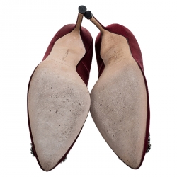 Pre Owned Manolo Blahnik Red Satin Hangisi Pumps Size 38.5