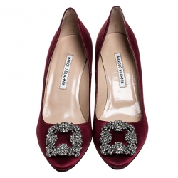 Pre Owned Manolo Blahnik Red Satin Hangisi Pumps Size 38.5