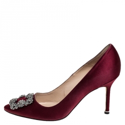 Pre Owned Manolo Blahnik Red Satin Hangisi Pumps Size 38.5