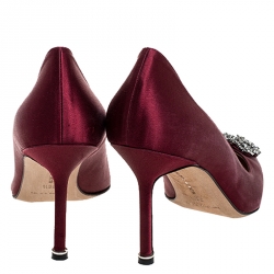 Pre Owned Manolo Blahnik Red Satin Hangisi Pumps Size 38.5