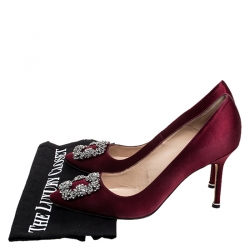 Pre Owned Manolo Blahnik Red Satin Hangisi Pumps Size 38.5