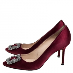 Pre Owned Manolo Blahnik Red Satin Hangisi Pumps Size 38.5