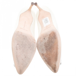 Pre Owned Manolo Blahnik White Satin Hangisi Embellished Pointed Toe Pumps Size 42