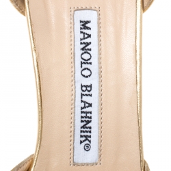 Manolo Blahnik Gold Leather Crystal Embellished Open Toe Sandal Size 35