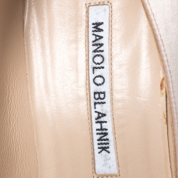 Pre Owned Manolo Blahnik Beige Satin Hangisi Pointed Toe Pumps Size 37.5