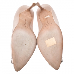 Pre Owned Manolo Blahnik Beige Satin Hangisi Pointed Toe Pumps Size 37.5