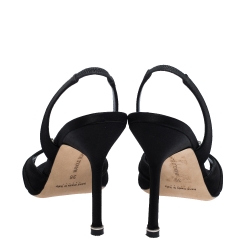 Pre Owned Manolo Blahnik Black Satin Cassia Peep Toe Slingback Sandals Size 36